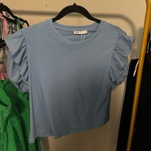 zara blue puff sleeve top